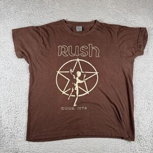 Vintage Rush Shirt Men AA Tag Medium Brown Concert 1976 Tour Y2K 2004 Print Rock